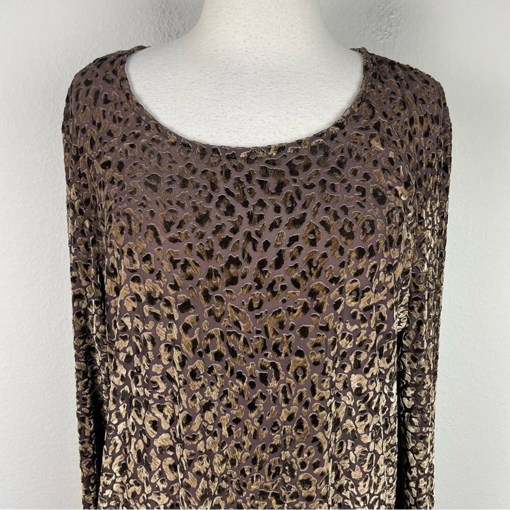 Chico's Brown Leopard Burnout Long Sleeve Semi Sheer Top 3 - Picture 3 of 8
